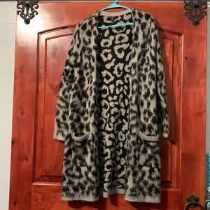 Long Snow Leopard Print Cardigan